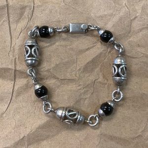 Taxco Jewelry - TAXCO Sterling Barrel Link Black Onyx Bracelet 7.5 Taxco Jewelry - TAXCO Sterling Barrel Link Black Onyx Bracelet 7.5